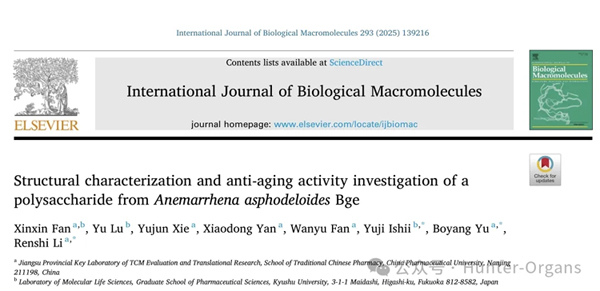 INT J BIOL MACROMOL：知母多糖的结构表征及基于斑马鱼的抗衰老活性研究